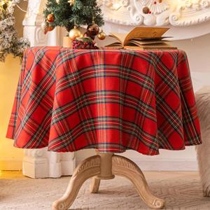 AQOTHES Red Green Plaid Christmas Tablecloth 60x60, Tartan Table Cloth Decorations, Winter Holiday Tablecloths for Circle Tables Parties Dining Farmhouse Kitchen Decor