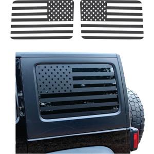 Compatible with Jeep Wrangler JK & JKU (4 Door) 2011  2018 | Precut Rear American Flag Window Decals Sticker | Both Side | Proudly Made in The US | Matte Black (Straight)