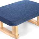 Lawei Small Foot Stool Ottoman, Rectangle Fabric Footstool with Wood Legs, 6.7''H Shoe Seat Step Stool Under Desk Footrest, Sofa Sponge Foot Stool Rest for Couch, Living Room, Bedroom, Entryway, Blue