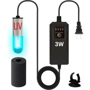 3W Mini UV Light for Aquariums with 4 Timer Modes | UV-C Clean Light for Use in Sump Areas, Filters, Top Filter Boxes & Small Ponds  Keeps Fish Tanks Clear & Healthy