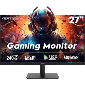 Viewedge Gaming Monitor 27 inch 240Hz 1ms FHD (1920x1080p) Computer Monitor, 110% sRGB HDR10 HDMI x 2 & DP x 2 Port, Built-in Speakers, Support Freesync and Wall Mount