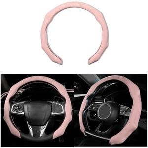 Mandark Car Steering Wheel Cover, Suede Sport Vehicle Steer Wheel Protector Fitting 15 Inch, Non-Slip Comfortable Automotive Interior Decoration Accessories, Universal for Most Cars (Pink)