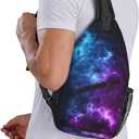 Galaxy Crossbody Sling Bags for Women Men Blue and Purple Galaxy with a Planet and a Moon Space Background Travel Sling Backpack Casual Shoulder Bag Universe Theme Gym Sports Hiking Daypack