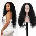 13x6 Deep Wave Lace Front Wigs Human Hair Curly Wig Soft and Natutal Hairline HD Lace 180 Real Density Natural Black Curly Human Hair Wig Virgin Human Hair True to Length for women 28 Inch
