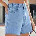 Goranbon Womens High Waisted Jean Shorts Straight Leg Raw Hem Retro Denim Shorts Summer Hot Pants with Pockets (Blue)