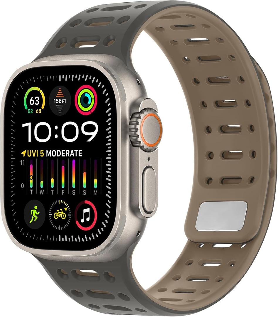 Amizee Compatible with Apple Watch Band 49/46/45/44/42/41/40/38mm Men, Silicone Breathable Magnetic Strap for iWatch Ultra 3/2/1 Series 11 10 9 8 7 6 5 4 SE3/2/1 (49/46/45/44/42mm, Gray Coffee)