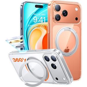 TORRAS Upgraded 360 Rotatable Magnetic Stand for iPhone 17 Pro Max Case, Fit for MagSafe with Ring, Mil-Grade Protection, Camera Control, Anti-Yellowing Slim Case for iPhone 17 ProMax Ostand, Clear