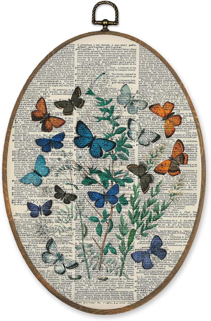 LKETW Vintage Butterfly Botanical Oval Wall Art Decor, Cottagecore Butterfly Oval Canvas Hanging Decor, Retro Nature Moth Insect Wall Decorations for Home Bedroom Living Room, 8.6x11.4 Inch