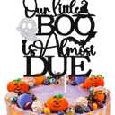 3 x Our Little Boo is Almost Due Cake Topper, Halloween October Baby Shower Cake Decor, Baby Boo Spooky Halloween Themed Baby's Birthday Gender Reveal Baby Shower Party Decoration Supplies, Black Glitter