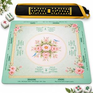 Rolled Mahjong mat no creases | Double Straps, Heavy Duty Canvas mahj mat Bag | Noise dampening Mahjong mat | Non-Slip Rubber Mahjong Mats | 32.4 x 32.4 inch, 3mm Thickness.