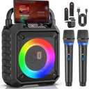 HWWR Karaoke Machine, Pro Karaoke Speaker with 2 Wireless Microphones, Portable Design 5.3 Bluetooth for Adults Kids Gifts with DJ Lights for Home Party, Outdoor Events, Supports FM/USB/AUX/REC/TF