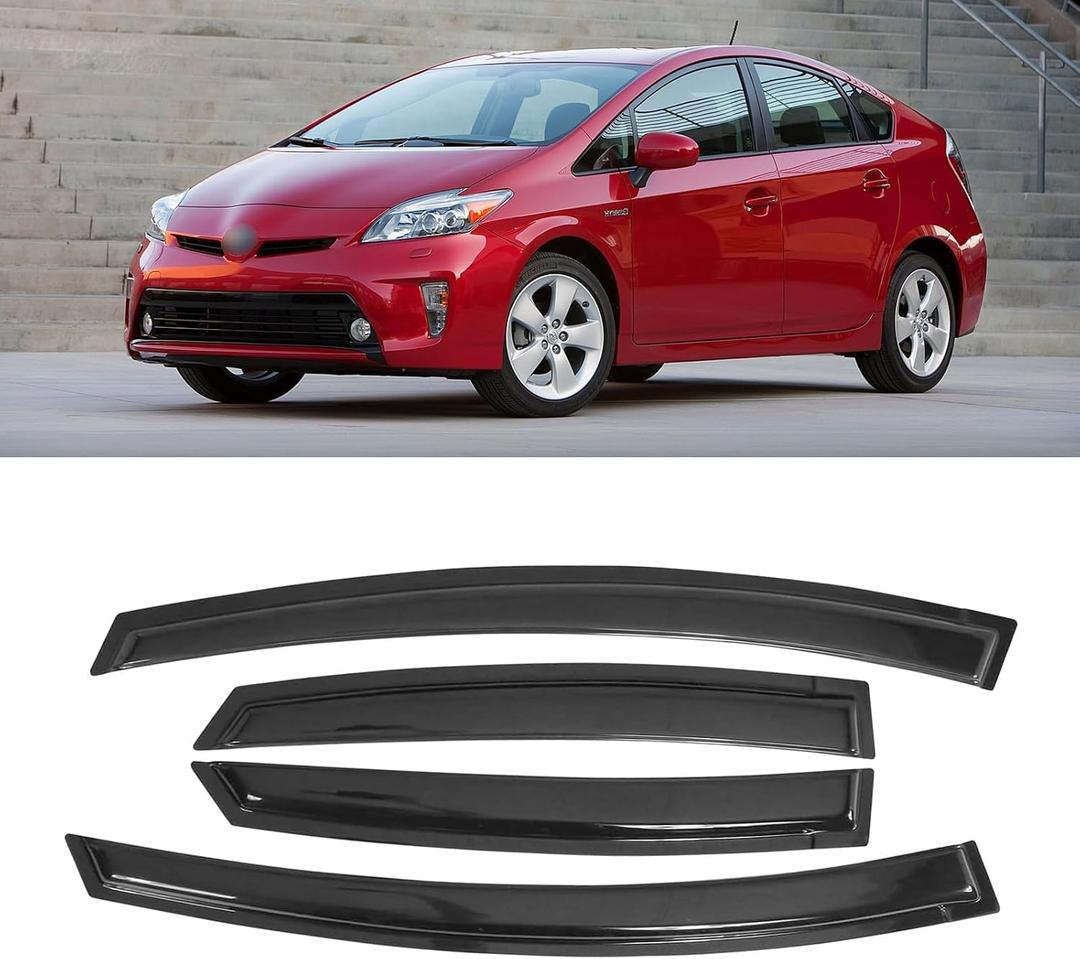 Window Visor for Toyota Prius 2010-2015, Out-Channel Rain Guards Shields Vent Deflector Shade Wind Dark Smoke 2011 2012 2013 2014, Tape-On Outside-Mount, 4PCS