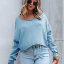 Women's Long Sleeve Boat Neck Sweatshirts Basic Relaxed Fit Pullover Tops with Raw Edge (Light Blue,Small) (Blue, S)