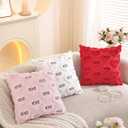 Valentine's Day Pillow Covers 18x18 Inch Set of 2 White Soft Plush Faux Fur Jacquard Throw Pillows XOXO Decorative Farmhouse Wedding Cushion Cases for Couch Sofa Cushion Case Home Wedding Anniversary