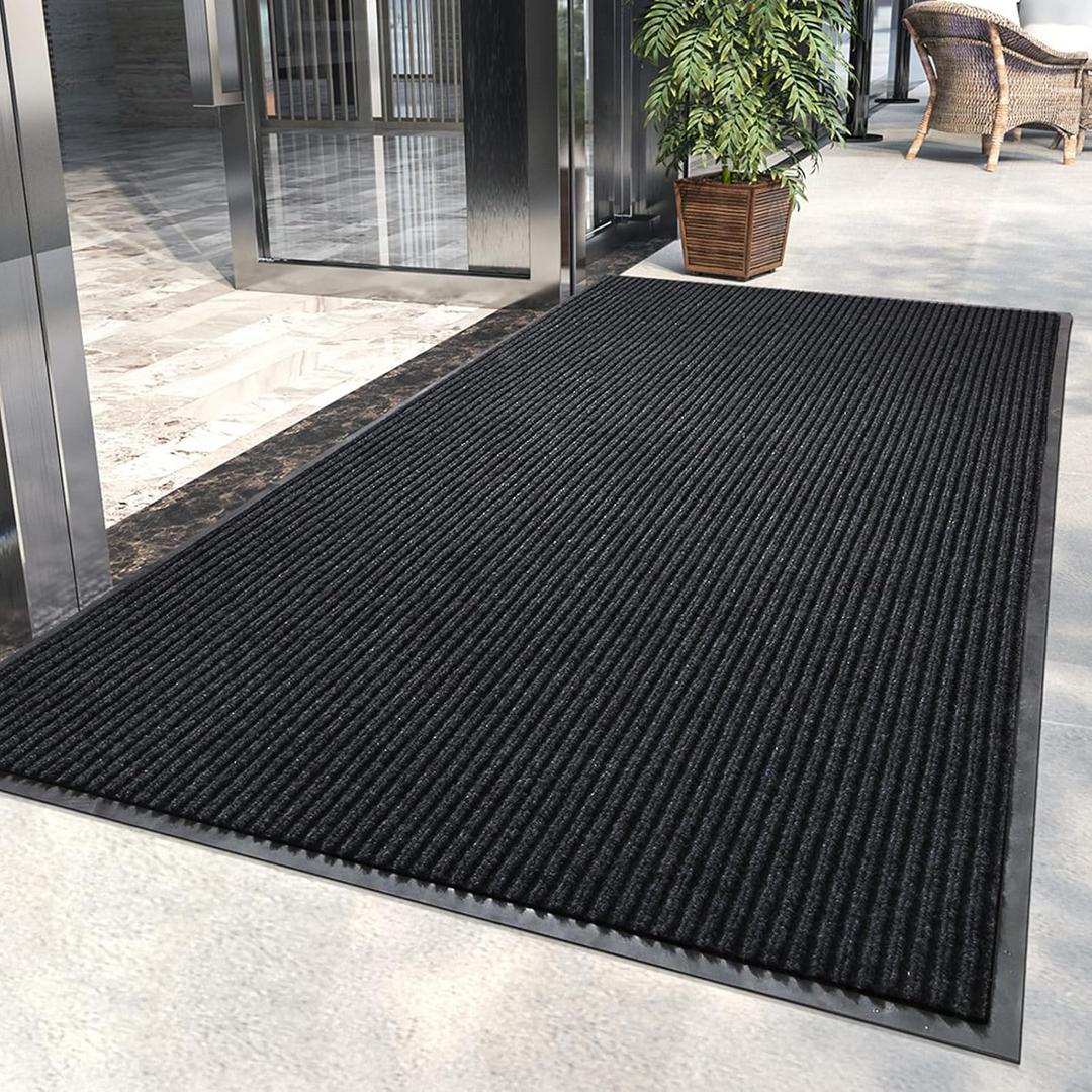 3' x 5' High Traffic Guard Doormat, Commercial Grade Door Floor Mat Striped Brush Step Entrance Mat with Rubber Backing, Low Profile Commercial Rugs for Entryway, Easy to Clean(Jet Black)