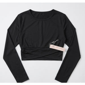 Qinsen Long Sleeve Going Out Tops for Women Trendy Crewneck T Shirt Sexy Slim Fit Crop Tops Casual Basic Tees Wrap Pullover, Size S