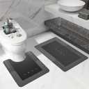 2Pcs Bathroom Mats U Shaped Set, Non-Slip Quick-Dry Toilet Bath Rug for Tub, Shower and Bath Room 19.7"x31.5"+19.7"x23.6", Dark Grey, 2 Pieces