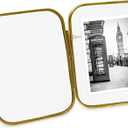 Isaac Jacobs 2x3 Vintage Style, Round-Edged Brass & Glass Metal Floating Picture Frame with Locket Closure (Vertical), Made for Tabletop Display (2x3 Vertical, Antique Gold)
