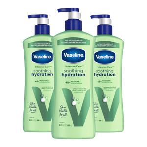 Vaseline Intensive Care Body Lotion for Dry Skin Soothing Hydration Lotion Made with Ultra-Hydrating Lipids + 1% Aloe Vera Extract to Refresh Dehydrated Skin 20.3 oz, Pack of 3, June 2030