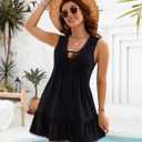 Blooming Jelly Womens Bathing Suit Cover Up Pleated Lace Up Swim Beach Dress Flower Trim Swimsuit Coverup with Pockets (M)