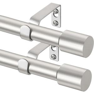 TONIAL 2 Pack Curtain Rods for Windows 48 to 84 Inch, Telescoping Splicing 3/4 Single Rods for Windows Decorative Drapery Rod 32 to 86 with Modern Finial, Silver