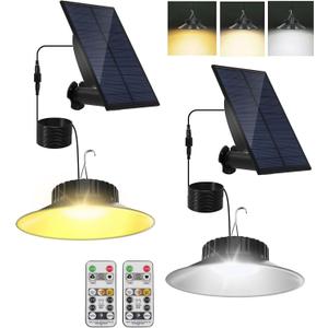 2 Pack Solar Shed Light Outdoor Indoor, Solar Powered Pendant Light with Remote 3000K/4000K/6000K, IP65 Waterproof for Garden, Patio, Balcony, Barn, Shed, Chicken Coop, Gazebo