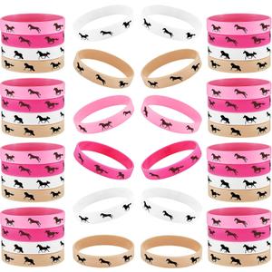 48 Pieces Horse Party Rubber Bracelets Horse Favors Rubber Bracelets Derby Day Horse Bracelets Silicone Horse Wristbands for Horse Lovers Birthday Party Favors Supplies (Mixed Colors)