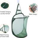 uxcell 3Pcs Hanging Laundry Hamper Foldable Mesh Laundry Basket with Hooks for Home Storage of Dirty Clothes, Camping Trip, Hotel Use, Dark Green