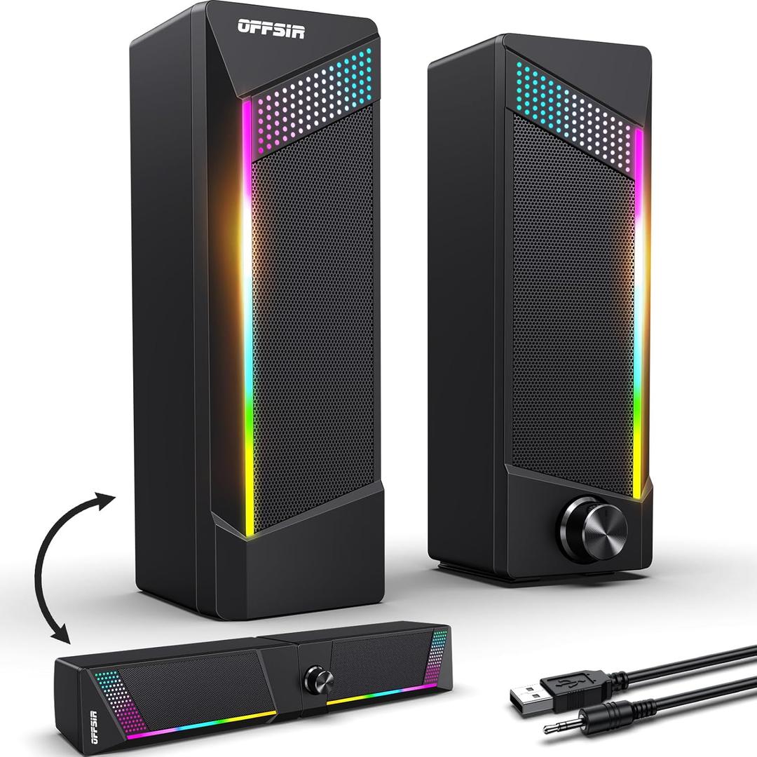 Computer Speakers, 2 in 1 PC Speaker , Gaming Speakers for PC Computer Laptop Desktop Monitor, RGB Speakers with Touch Sensitive Lighting, USB Powered 3.5mm AuxPackage Only Two Speaker, No Soundbar