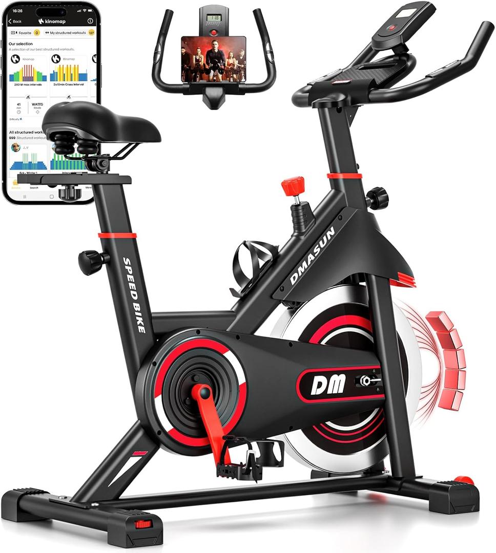 DMASUN Exercise Bike, Silent Magnetic Resistance Stationary Bike for Home with 330 LBS Capacity, Pedals with Anti-loosening Nuts, Indoor Bike with Comfortable Seat Cushion, Digital Display