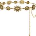 JASGOOD Western Metal Concho Chain Belt for Women Cowgirl Boho Waist Chain Country Concert Outfit for Dress (Length 59"(Suit waist size 39"-45"), Antique Gold)