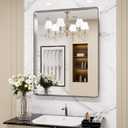 LOAAO 22X30 Inch Brushed Nickel Bathroom Mirror, Rounded Rectangle Silver Metal Frame Mirror, Brushed Nickel, Anti-Rust, Hangs Horizontally or Vertically