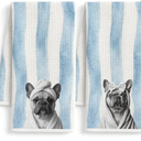 Funny French Bulldog Hand Towels for Bathroom, Gifts for French Bulldog Lovers, Blue Striped Frenchie Dog Decorative Hand Towels for Bathroom Yoga Spa Gym Restroom, 16x24 Inch Set of 2