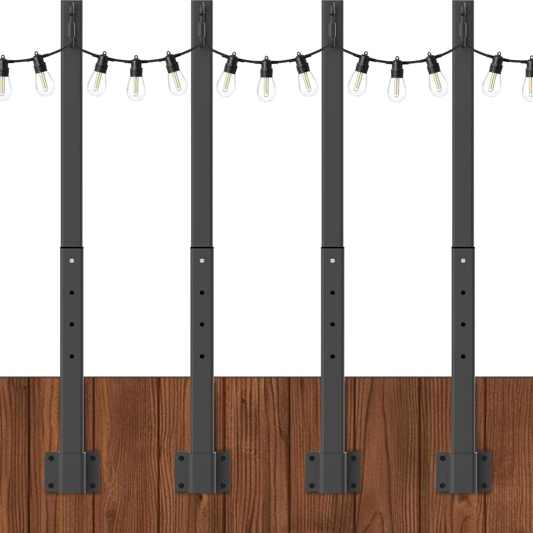 4 Pack String Light Poles,2.8Ft Metal Poles for Outdoor String Lights,Outdoor Light Poles with Post,Poles/Stand for Outside,Patio,Deck,Backyard,Garden Wedding,Party