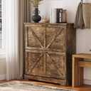 Semiocthome Farmhouse Shoe Storage Cabinet with 2 Flip Drawers, 31.5"(W) Freestanding Shoe Organizer with Barn Door and Metal Handles for Entryway, Corner Narrow Shoe Rack Cabinet - Rustic Brown