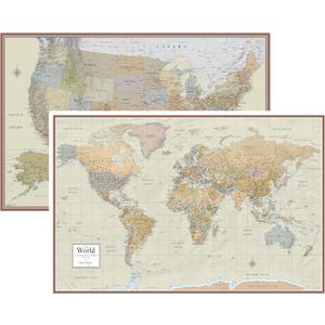 Swiftmaps World and USA Contemporary Premier 3D Two Wall Map Set (24x36 Laminated)