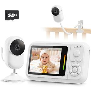 Baby Monitor with Camera and Audio, Baby Monitor No Wifi with Clip for Crib & Stand, Portable 2.8’’ HD Monitor 1080P Video, NightVision, VOX, 2-Way Audio, Temp Sense & Lullabies, SD card Includ
