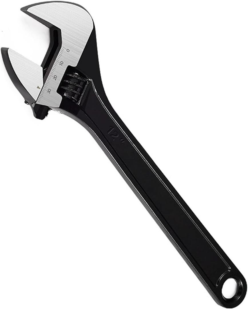 Adjustable Wrench 12 Inch Heavy Duty Wide Jaw Opening Wrench for Automotive Plumbing Household Garage Repairs (Black)