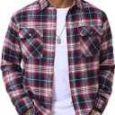 MAGNIVIT Flannel Shirt for Men Plaid Button Down Shirt Casual Cotton Shirt | cotton flannel plaid shirt, dual chest pockets, button down lapel design, relaxed fit for casual layering (Red, L)
