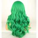 RightOn Green Wig Long Curly Green Wig with Bangs for Women Daily Party Hairnet Include