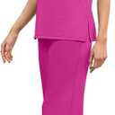 WIHOLL Two Piece Sets for Women Summer Spring Travel Vacation Outfits Short Sleeve Lounge Sets Side Slit Wide Leg Pants (Pink, L)