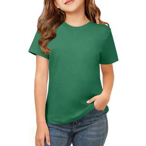 ZDC Girls Short Sleeve Shirts Crewneck T Shirts Kids Summer Tops Basic Tees 5-14 Years (Green)