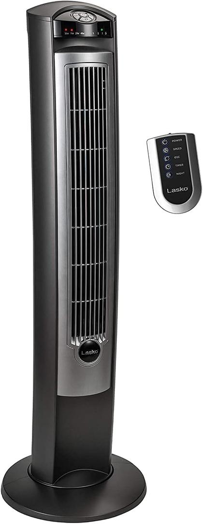 Lasko Oscillating Tower Fan with Remote, Quiet Floor Fans for Bedroom, 42", Silver T42951