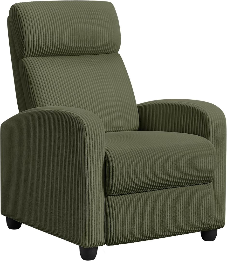 Yaheetech Corduroy Recliner Chair Single Sofa Home Theater Seating Adjustable Modern Reclining Chair for Living Room Bedroom Home Theater Dark Green