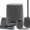 Modern Elegance Bathroom Accessories Set with Trash Can, Soap Dispensers,Toothbrush Cup,Toilet Brush,and Tray for Bathroom Decor (Grey, Bath Set)