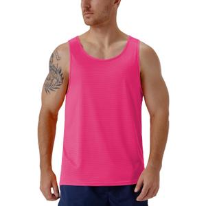 CQC Men's Sleeveless Shirts Gym Workout Running Quick Dry Tank Top Beach Swim Muscle Athletic Shirt (X-Large, Neon Pink)