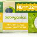 Babyganics Diapers, Size 1 (18-14 lbs) 32 Count, Ultra Absorbent, Unscented, Made Without Chlorine, Latex