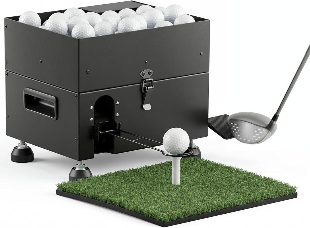 Range Reload Golf Ball Dispenser, Automatic Golf Ball Tee Up Machine for Driving Range, Golf Ball Launcher with 5 Rubber Tees - 60 Balls Capacity, Golf Training Equipment & Golf Simulator Accessories, Adjustable