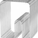 N-Shape Retro Side Table, Accent Bedside Table for Living Room, Stainless Steel Linear Metal Small End Table, Iron Multi-Purpose Desktop Shelf, (Silver), 13.78 inches x 13.78 inches x 16.9 inches