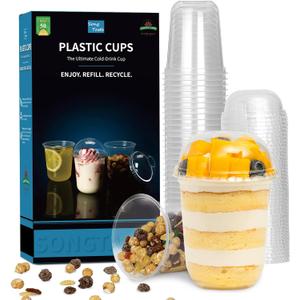 Songtaste 50 Pcs Disposable Plastic Cups,8 Oz Clear Plastic Parfait Cups with Dome Lids,No Hole, Dessert Yogurt Fruit Cups for Kids, Take Away Breakfast and Snacks, Cold Drinks, Ice Cream, Fruit Iced